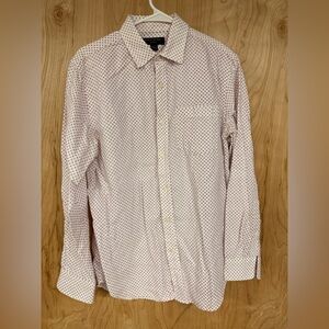 Banana Republic Shirt Mens L White Red Button Up Long Sleeve Casual Cotton Linen